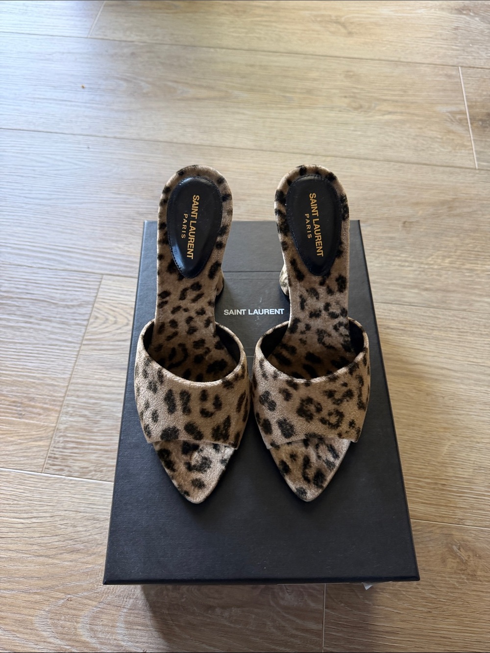 YSL Saint Laurent Leopard Print Heels - Tan & Black